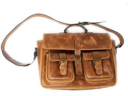 Handmade Leather Horizontal Briefcase—Brown